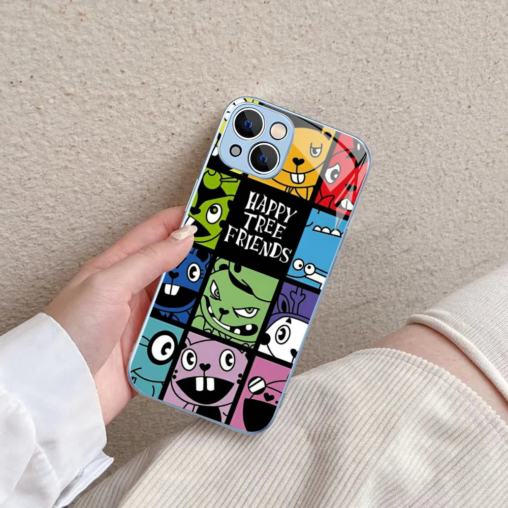 H-Happy T-Tree Friends Phone Case Tempered Glass For iphone 14 13 12 11 Pro Mini XS MAX 14Plus X XS XR Fundas