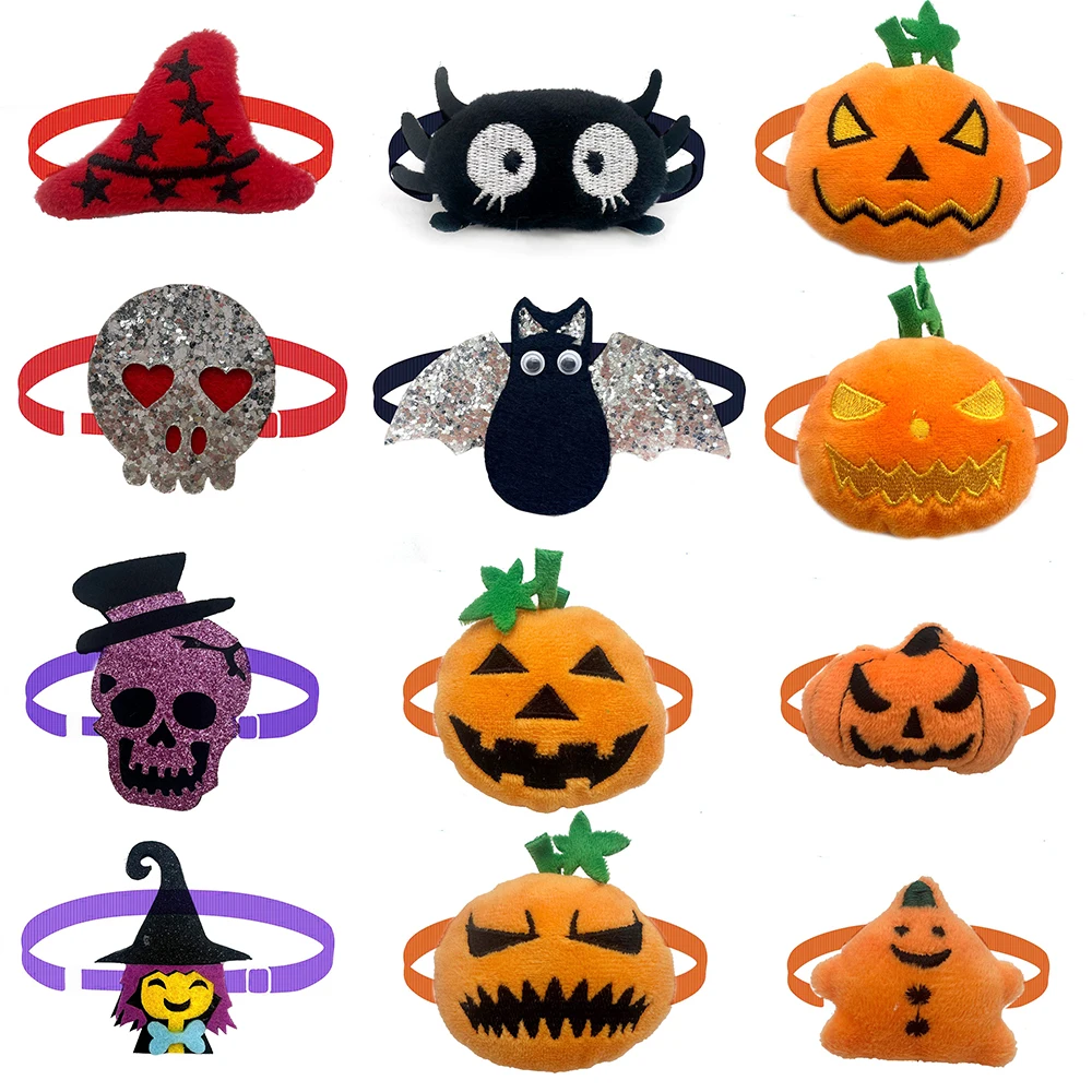

50pcs Cute Halloween Dog Bowtie Bulk Pumpkin Bow Ties Collar for Small Dogs Cats Holiday Pet Dog Bows Grooming Accessories