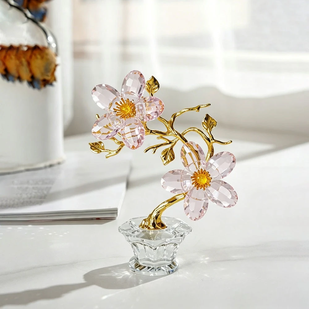 Handmade Crystal Camellia Flower for Girlfriend Wife, Romantic Gift for Mother's Day Birthday Anniversary,Wedding Home Decor