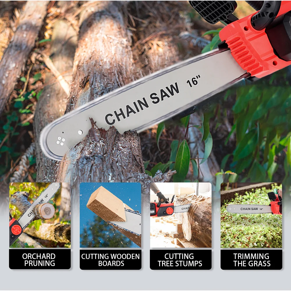 16 Inch Electric ChainSaw Set Cordless Brushless Wood Cutting Saw Portable Carpentry Power Tool For 18V Makita Battery