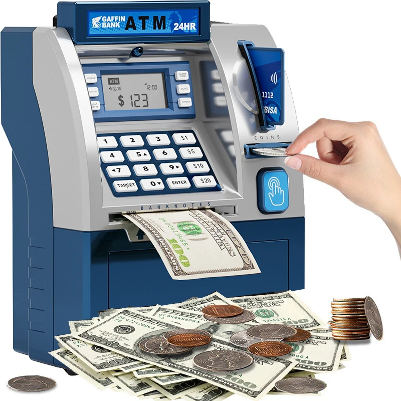 

Adult's Children's ATM Automatic Teller Machine Piggy Bank with Large Capacity for Entry and Exit, Smart Password Card Swiping
