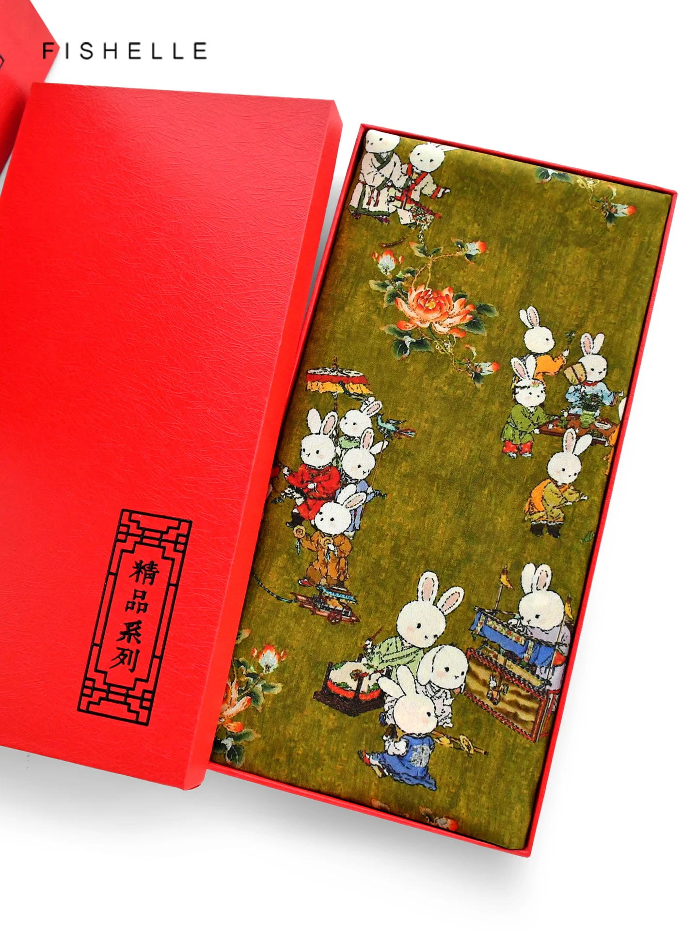 本物のシルクスカーフ-小さなウサギのギフトボックス-中国風シルクスクエアスカーフ-男女兼用-春秋装飾アニマル柄