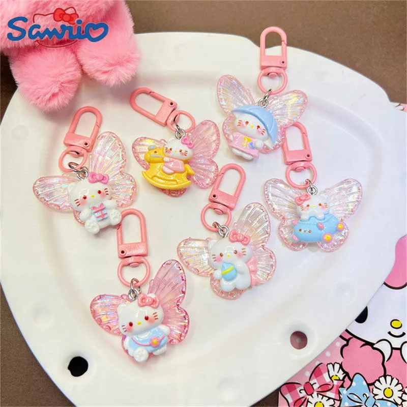 Kawaii Umbrella Hello Kitty Sanrio Keychain Sweet Pink Butterflytrojan Horse Kitty Children Toys Pendant Keyring Christmas Gifts