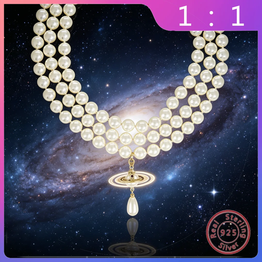 

Серебряное колье S925 премиум-класса с подвеской в виде Сатурна, трехслойное, с жемчугом, модное, элегантное, в стиле ретро