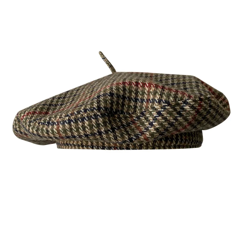 New Women Plaid Beret for Autumn Winter, British Retro Pumpkin Painter Hat, Elegant Lattice Warm Beret Cap for Daily Styling