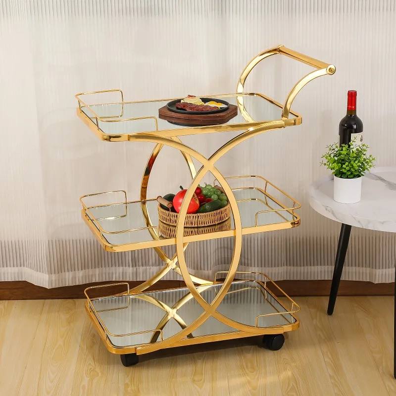 Three-story movable hand wrought iron cart Lobby restaurant Dessert cake dim sum dining car