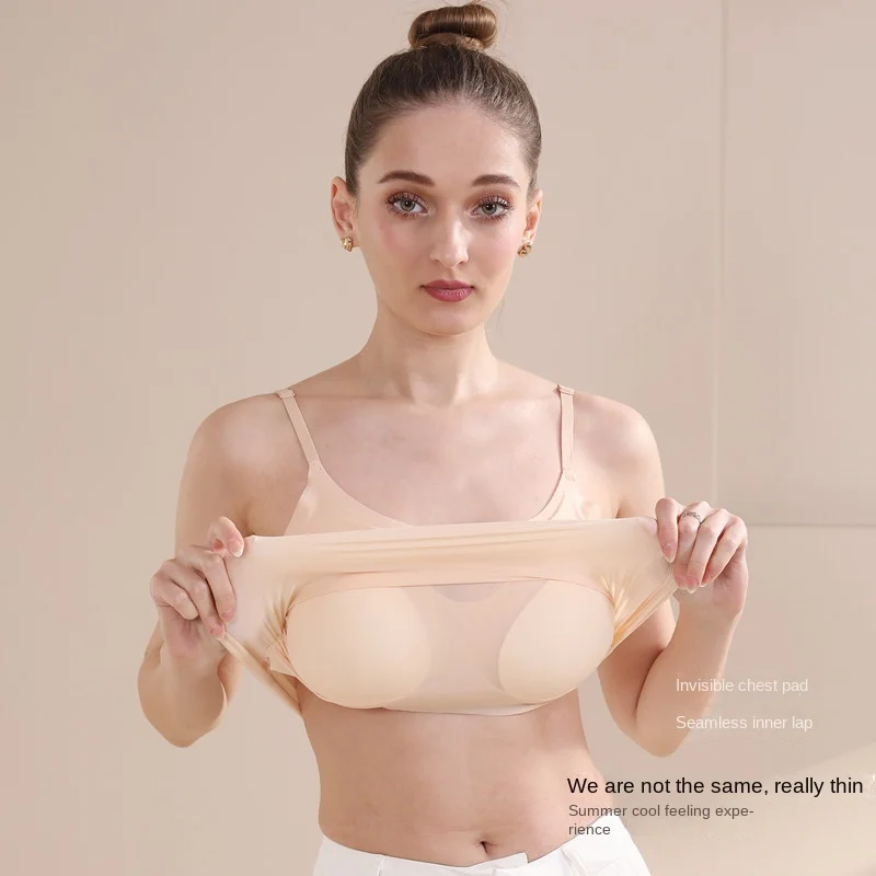 Women Traceless silk tube top sling vest with chest pad one-piece adjustable shoulder strap beautiful back underwear shapewear