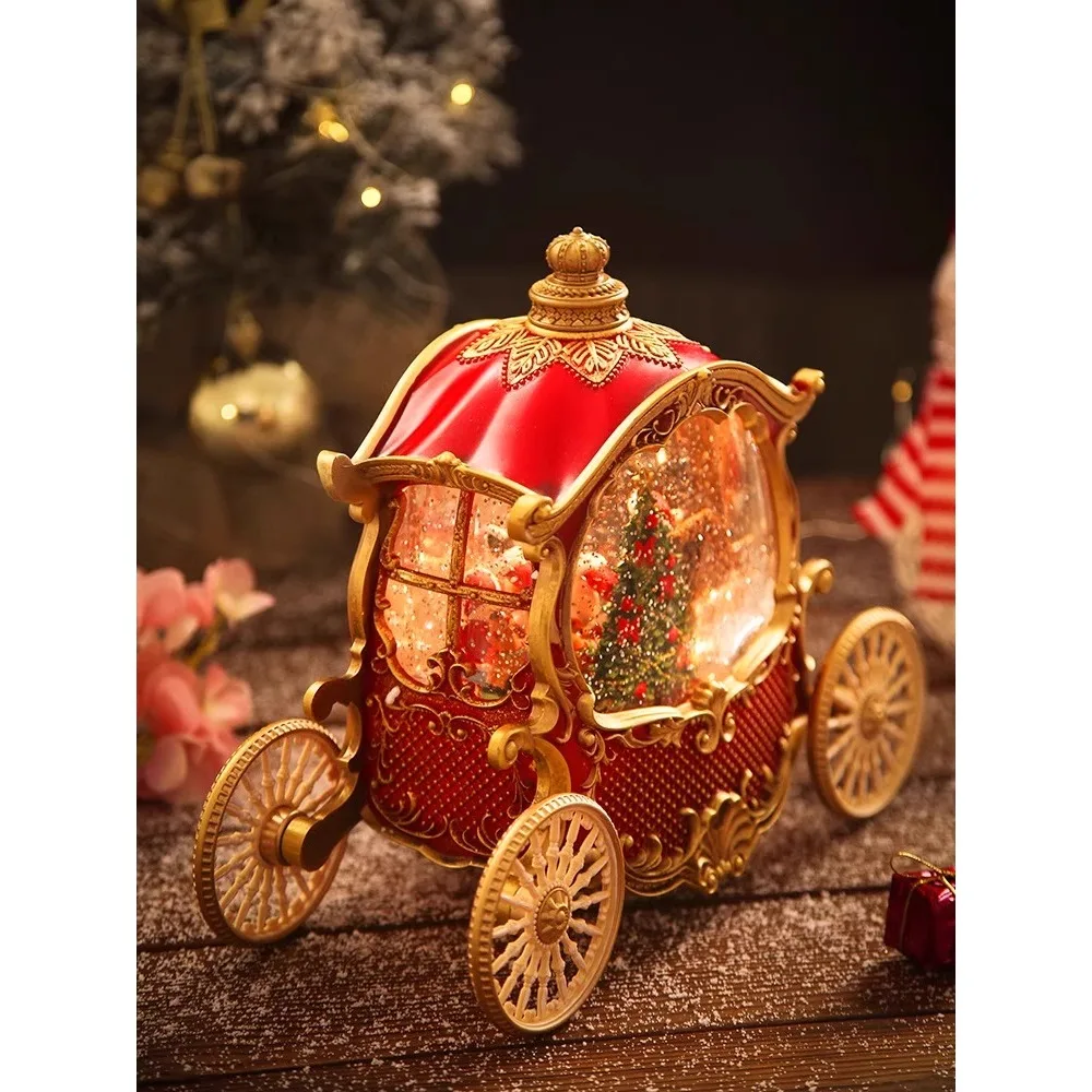 

Santa Claus Pumpkin Carriage Crystal Ball Music Box Ornament Luminous Snow Creative Christmas Gifts for Girls