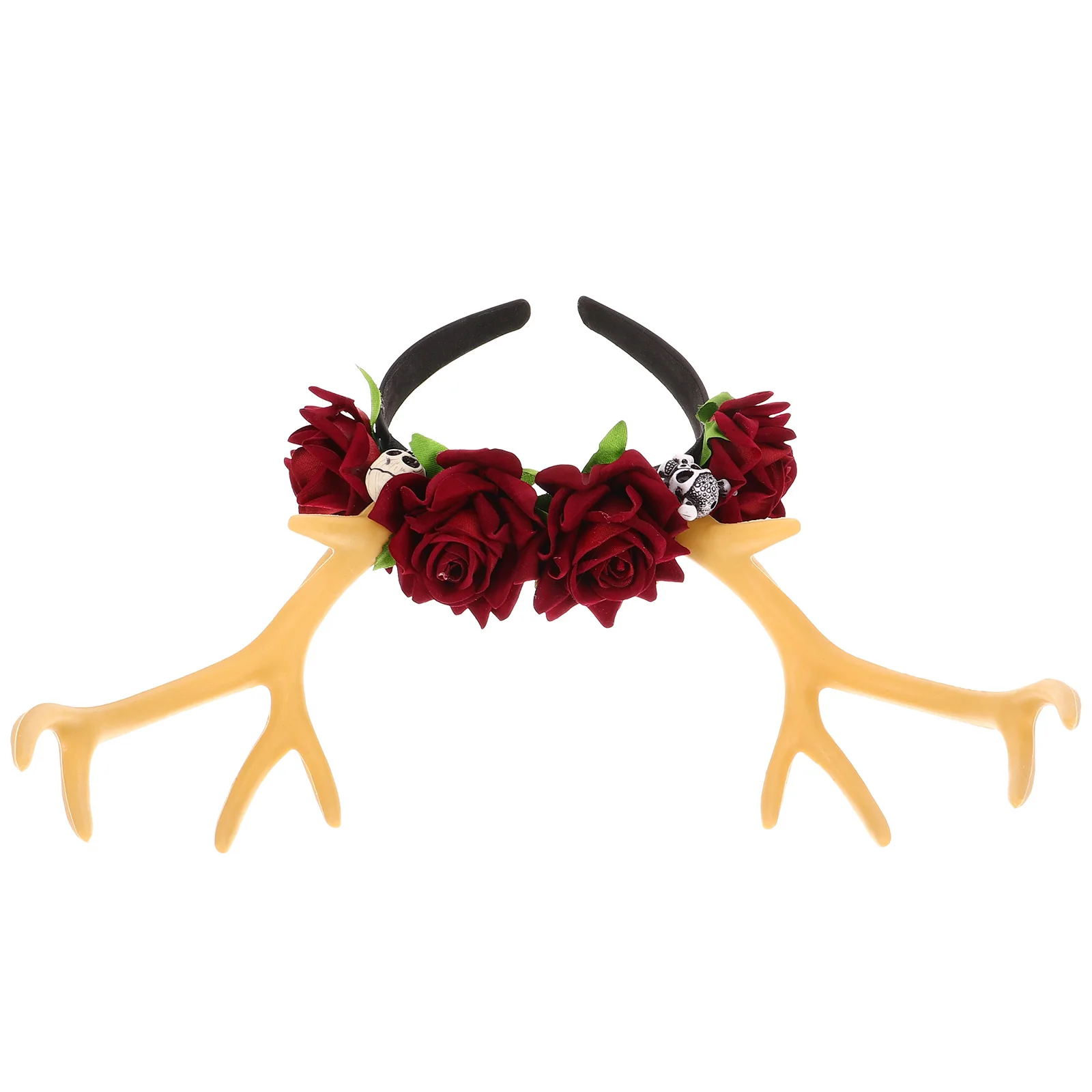 

Antler Headband Burgundy Deer Antlers Halloween Flower Hairband Party Headpiece Christmas New Year Festival Hair Accessory Women