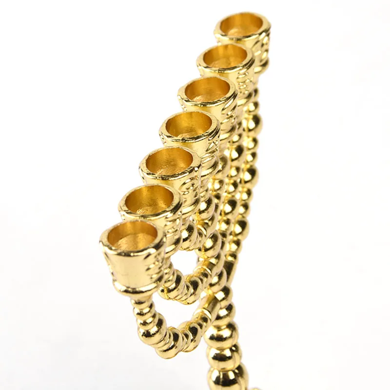 Golden Jewish Menorah Candle-Holders Religions Candelabra Hanukkah Candlesticks 7 Branch Menorah -L