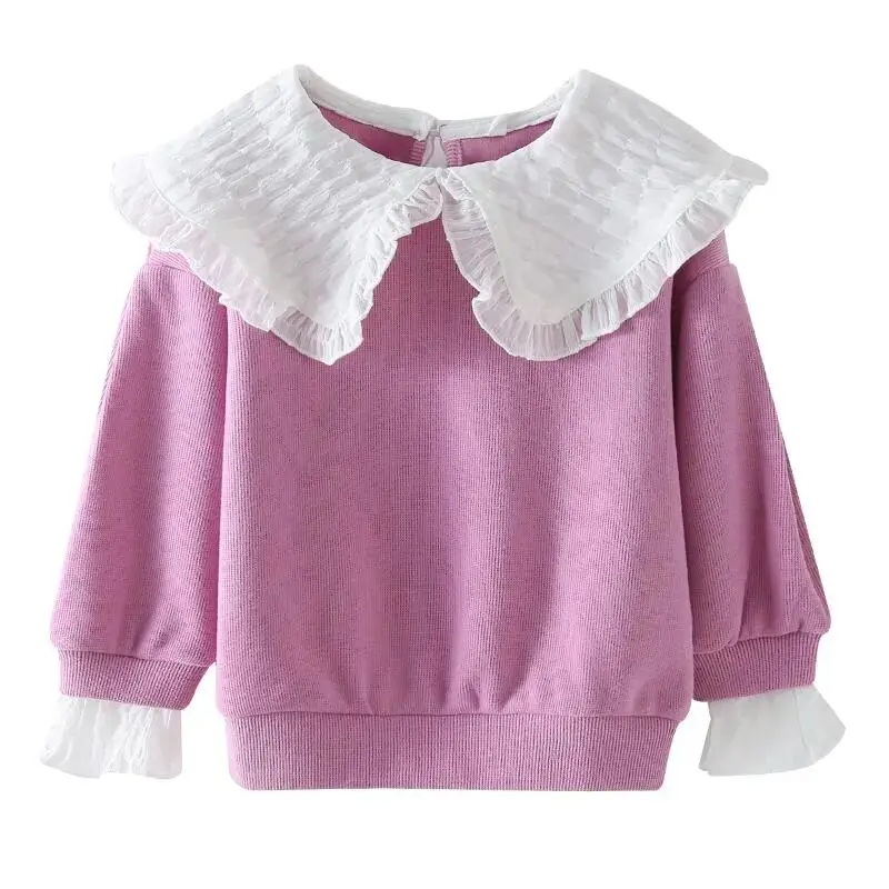 Children's Spring New Sweater Baby Autumn Princess Doll Shirt Girls Fashion Fake Two Pieces Sweater Korean Top T-shirt