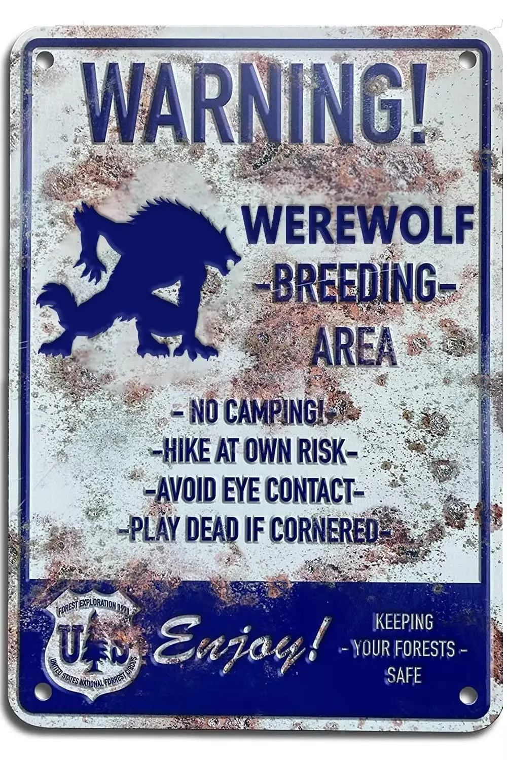 UOAIUDT Retro Werewolf Breeding Area Tin Sign Werewolf Warning Plaque Wall Decor Gift For Garden Men Cave Garage Farm Cafe Libra