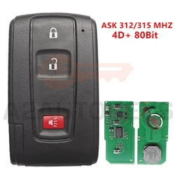 A2AUTOKEYS For TOYOTA Prius 2004 2005 2006 2007 2008 2009 Corolla Verso Camry 312/315 MHZ 3 Buttons 4D+ 80Bit Chip Smart Car Key