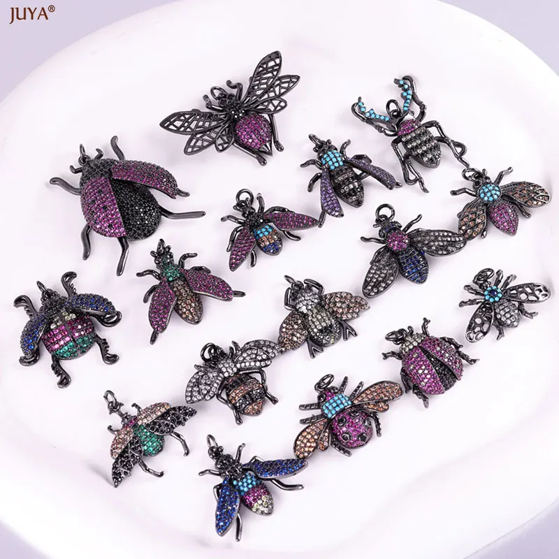 JUYA Luxus-Mikro-Pavé-Zirkon-Insektenanhänger aus schwarzem Kupfer, kreativer Spinnen- und Bienenanhänger für DIY-Schmuckherstellung, Zubehör. – Detail 5