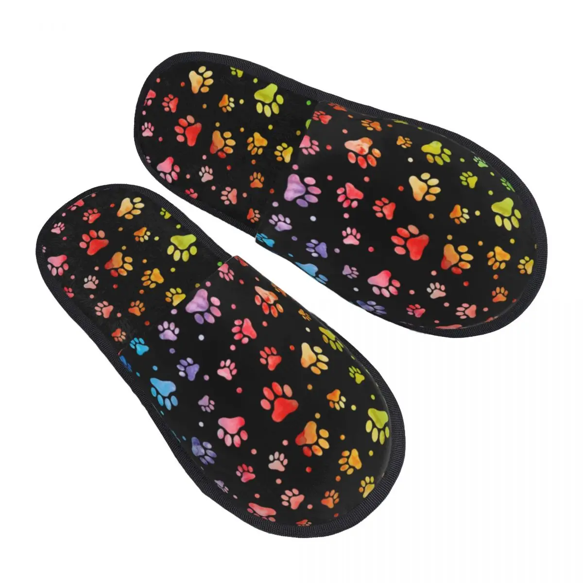 Dog Paw Watercolor House Slippers Women Comfy Memory Foam Slip On Bedroom Slipper Shoes