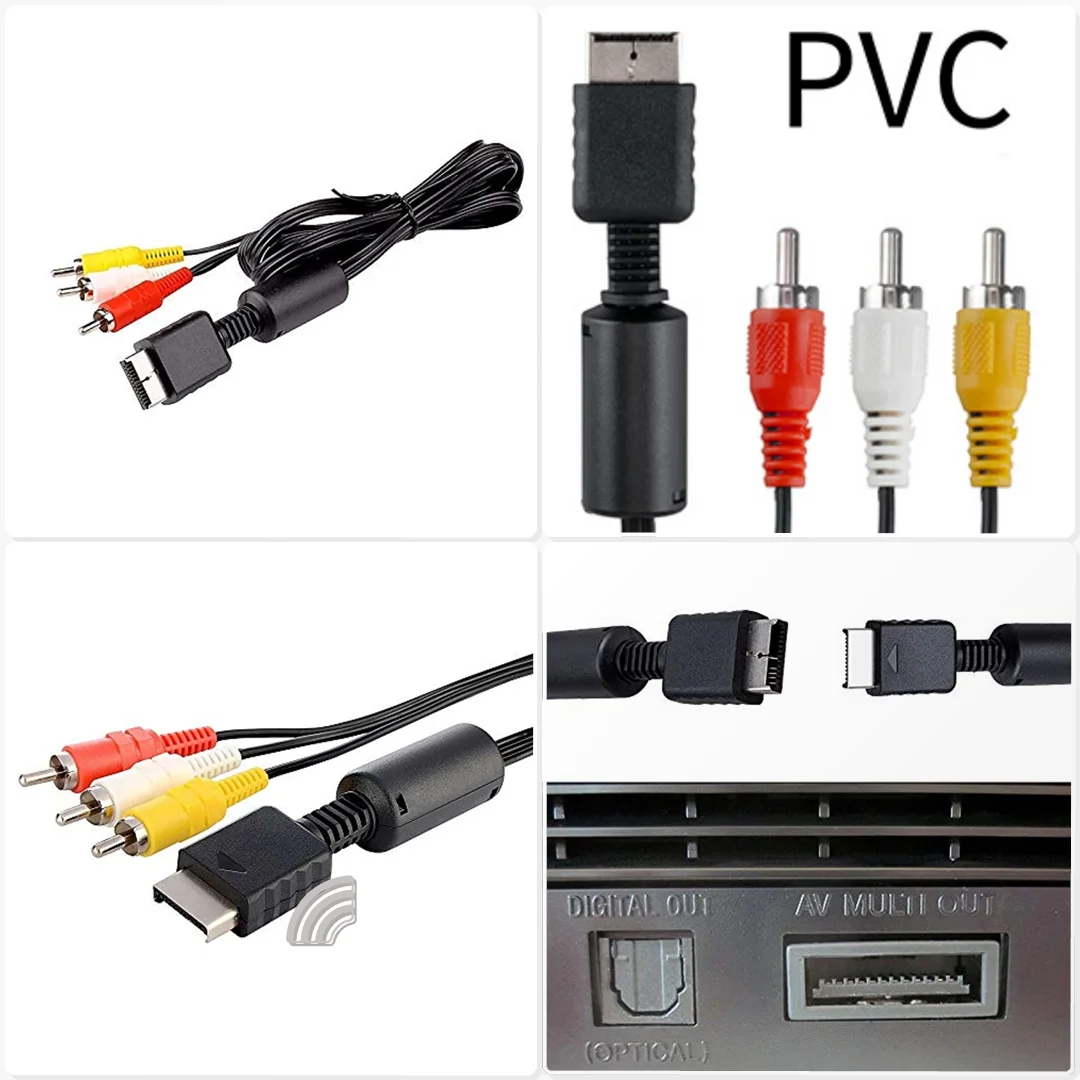 Replacement AV to RCA Composite Cable for PS2 PS3 Playstation TV Monitor Connection Cord Retro Game Console Setup