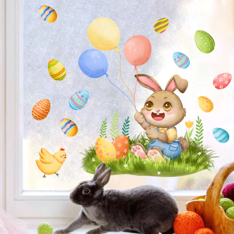 Easter Egg Rabbit Balloon Wall Sticker Background Room Bedroom Dormitory Decor Corridor Porch Stickers Antifouling Removable