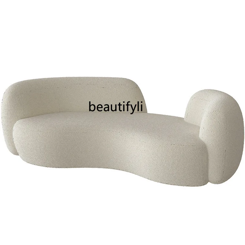 

Light Luxury Lambswool White Curved Fabric Sofa Small Apartment Living Room Reception Chair Creative Leisure Lazy Sofa