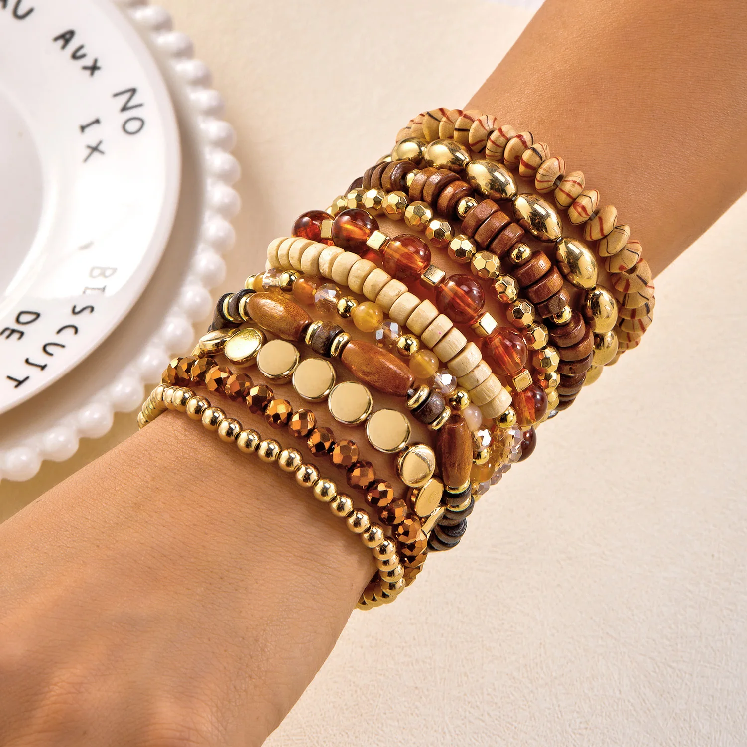 10 teile/satz Bohemian Chic Holz Perlen Mix Armband für Frauen Exquisite Kristall Kies Armbänder Freundschaft Schmuck Geschenke