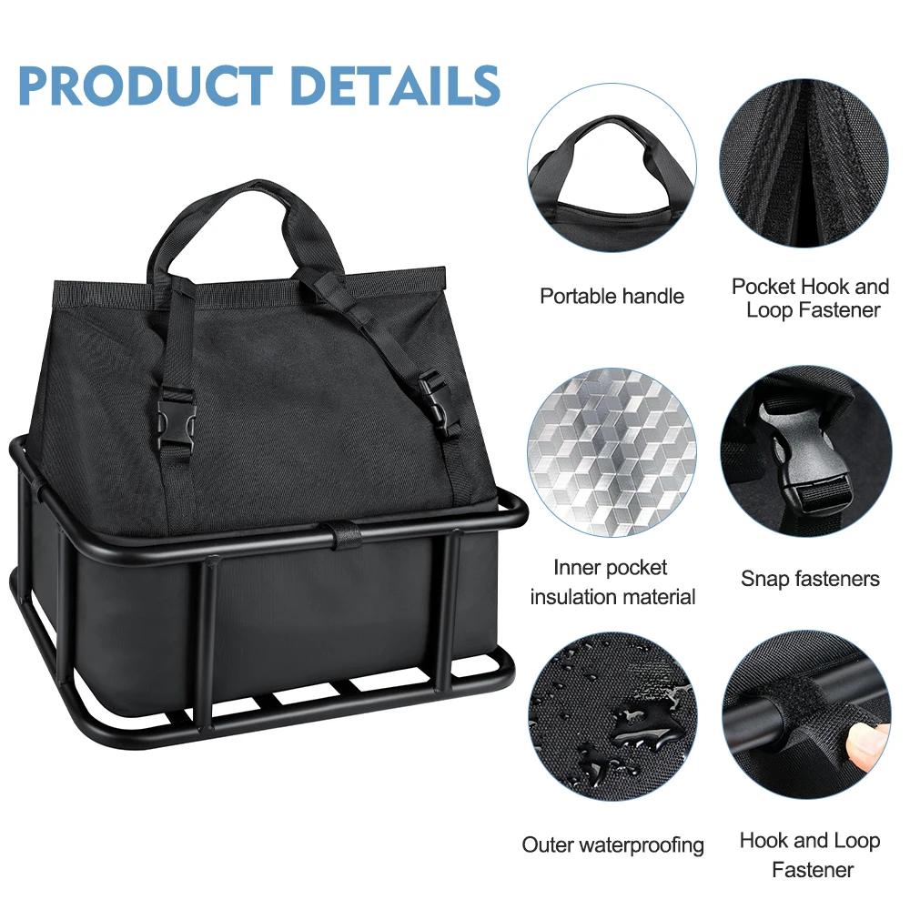 NEWBOLER E-Bike Gepäckträgertasche aus Eisen, Große Kapazität Fahrradkorb für Outdoor-Reisen, Einkaufen, MTB und Rennräder – Detail 14