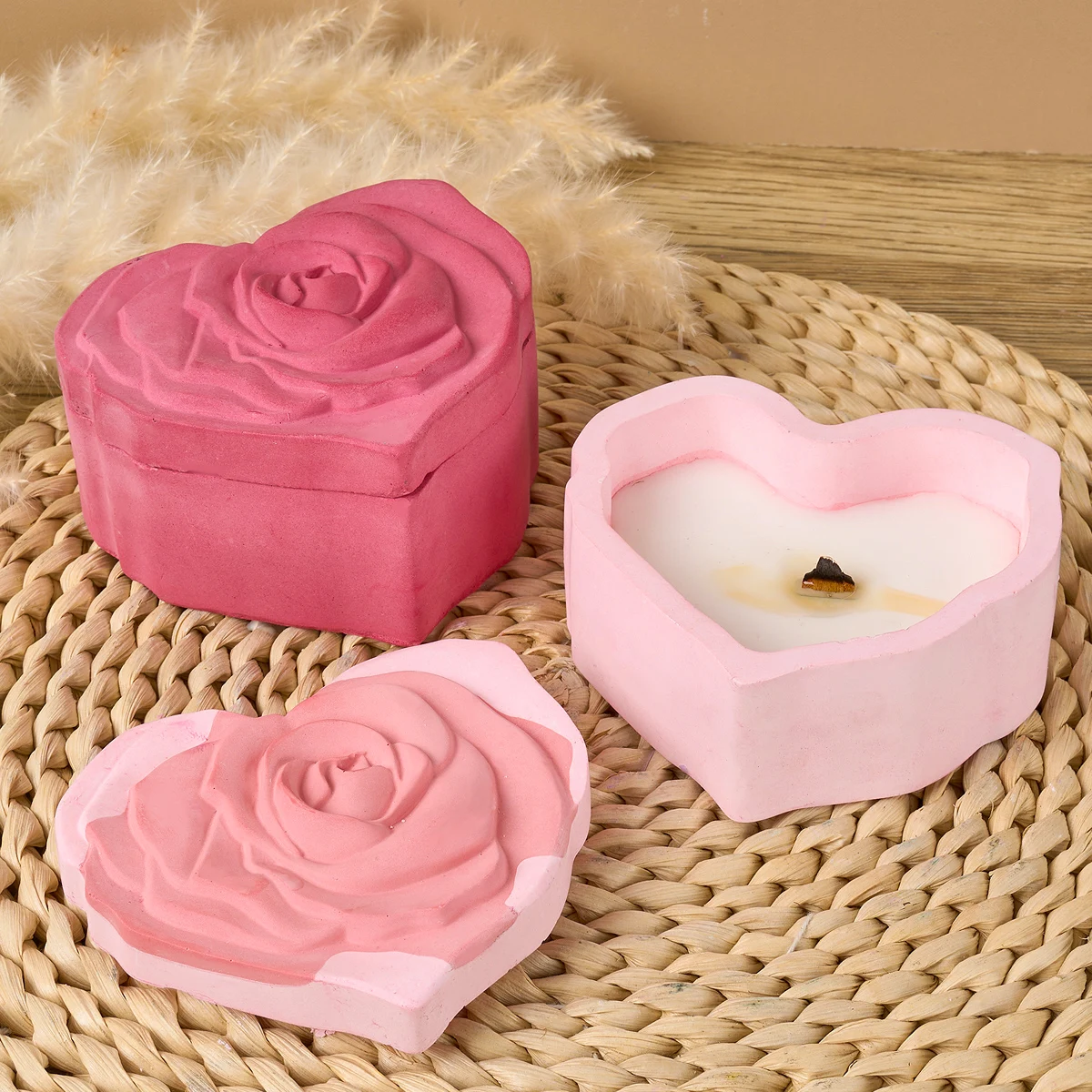 DIY Herz Rose Kerze Glas Silikon form Liebe mit Deckel Aufbewahrung sbox Handwerk Herstellung Gips Harz Blumentopf Gussformen Wohnkultur