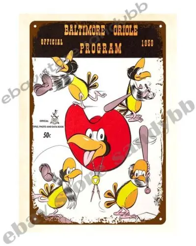 Бейсбольный мяч Baltimore Orioles 1958 года, металлическая жестяная вывеска-алюминий