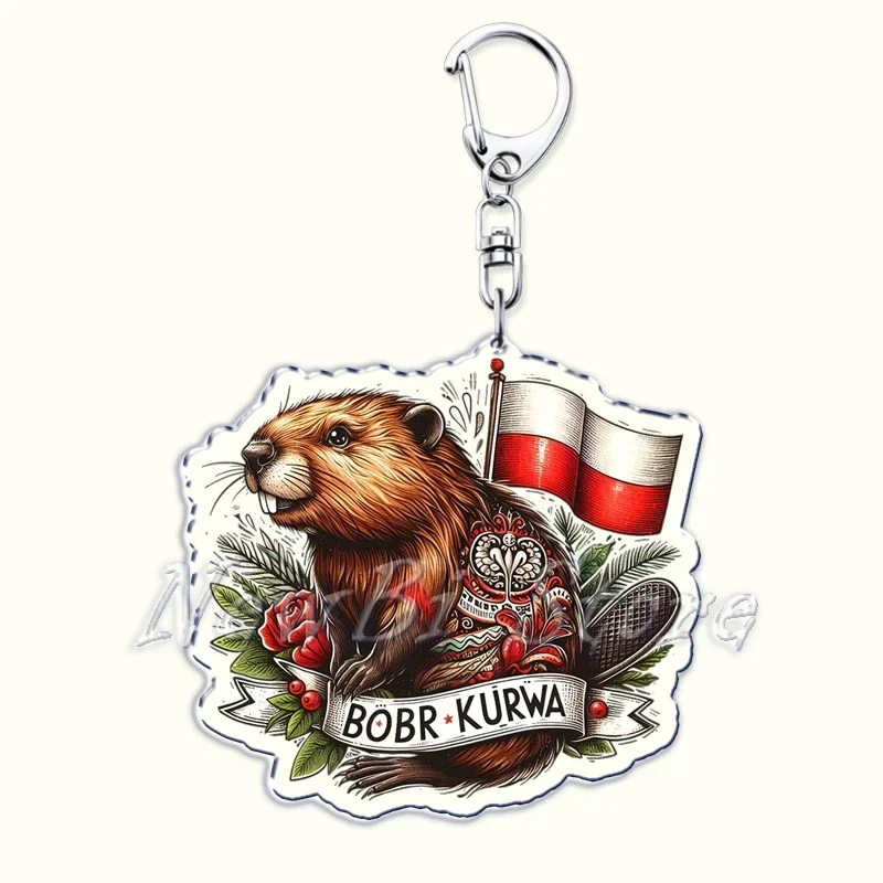 Funny Poland Bobr Kurwa Beaver Meme Acrylic Keychains Ring for Accessories Bag Animal Bober Pendant Key Chain Jewelry Fans Gifts