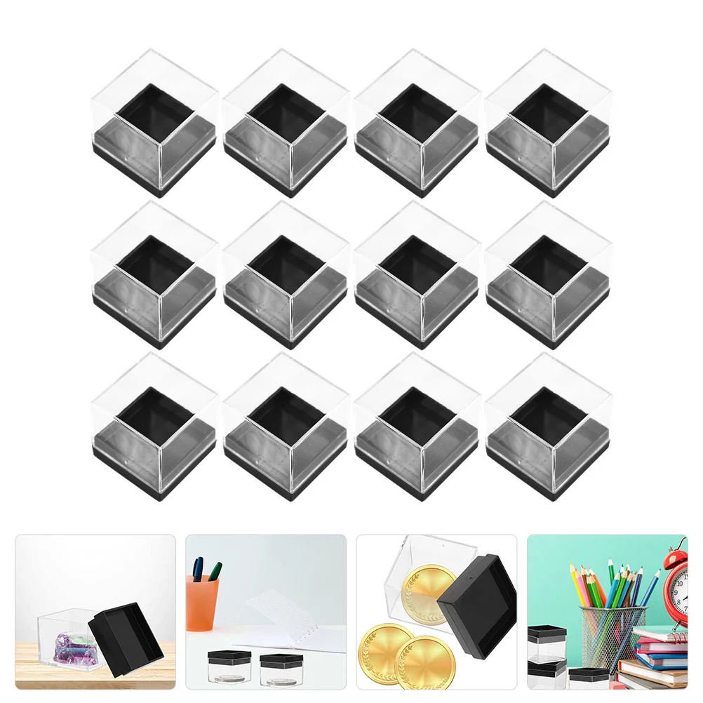 12 Pcs Mineral Standard Box Cube Display Cases Storage Plastic Sample Square Containers Transparent