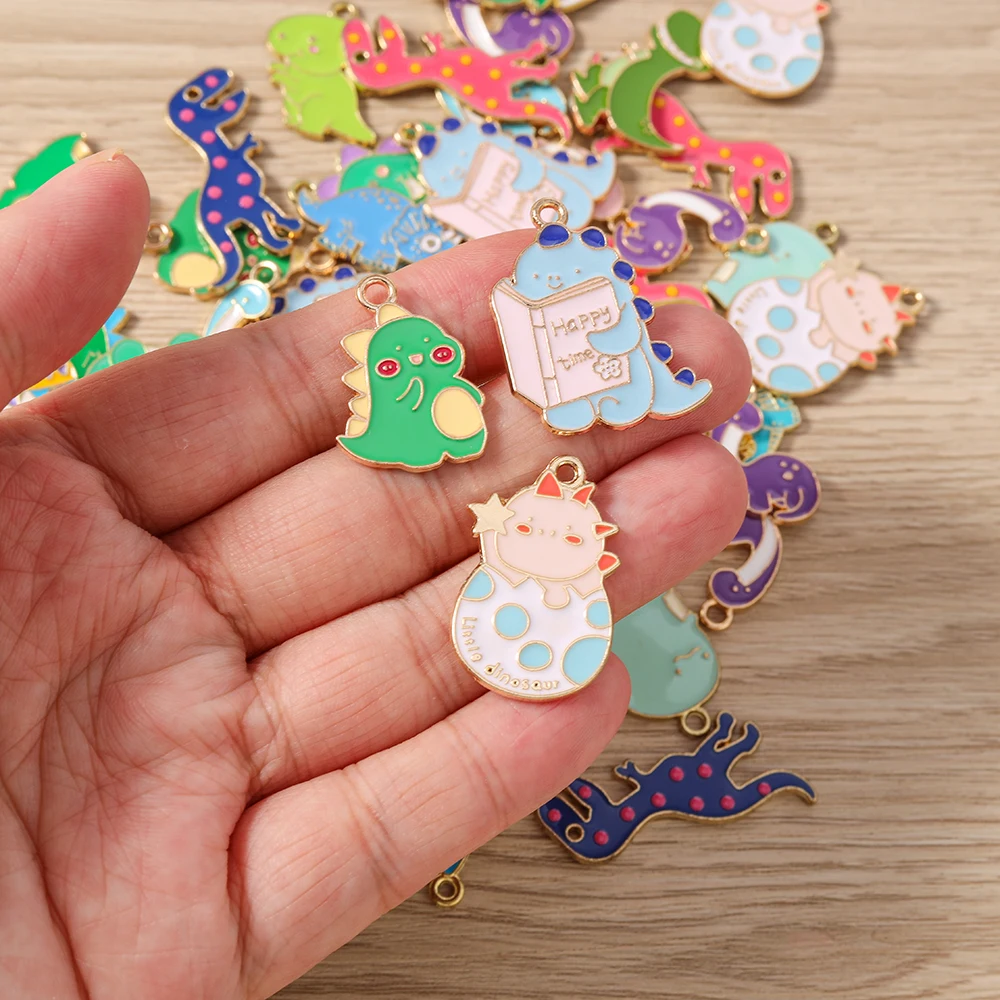 Tusember 10 Stück Mix Niedliche Charms Emaille Dinosaurier-Anhänger für Schmuckherstellung Niedliche Ohrringe Halsketten Armbänder DIY Bastelarbeiten – Detail 4