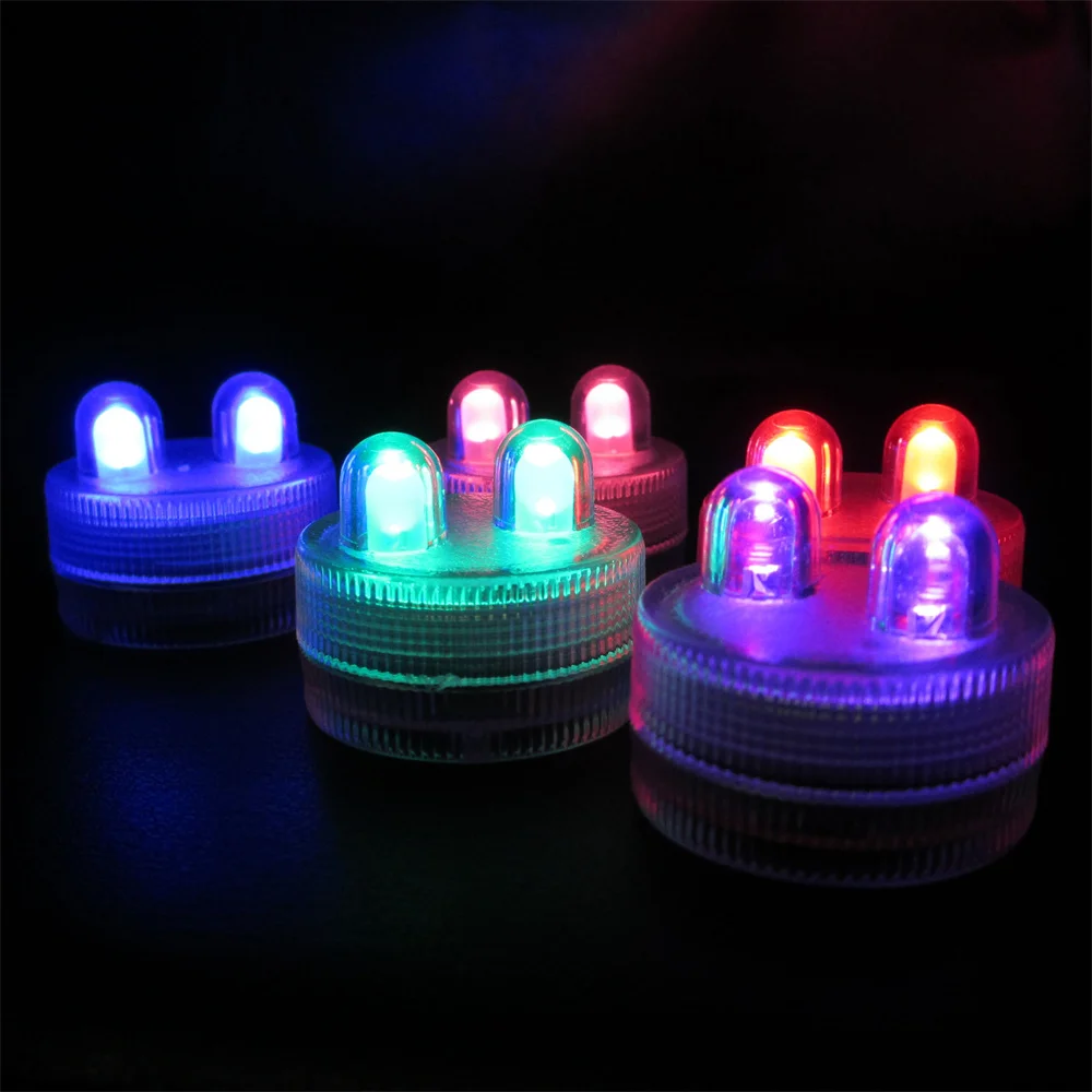 Led Submersible Tea Light 30MM Flameless Candle Lamp Dual Heads IP68 Waterproof Battery Powered for Xmas,Vase,Wedding,Holiday