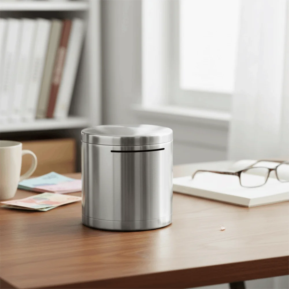 

Home Decoration Stainless Steel Piggy Bank Cylindrical Type Durable Coin Storage Box Large Capacity Coin Bank Birthday