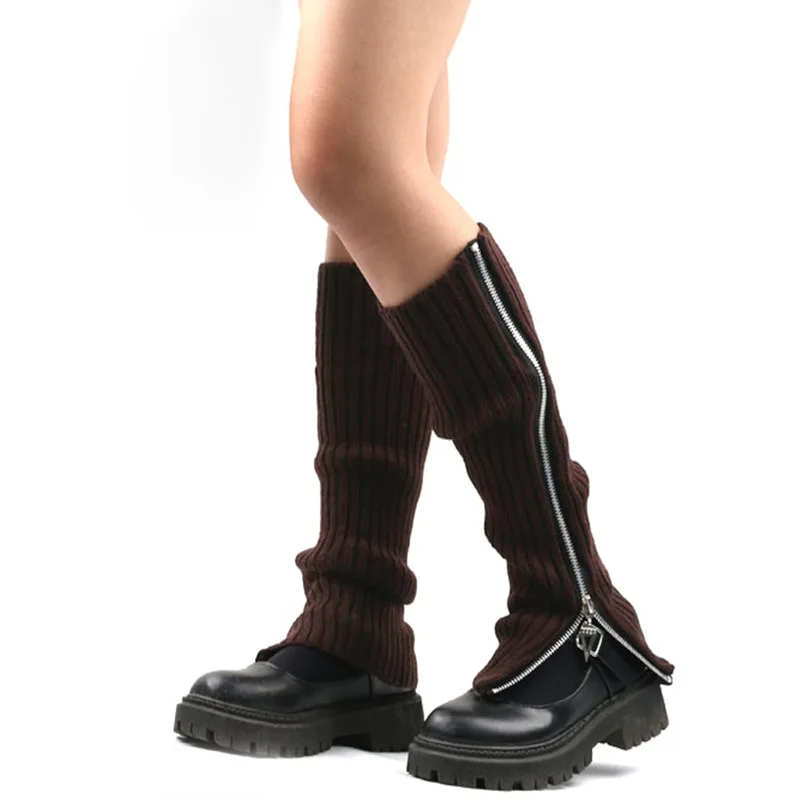 Calcetines largos de lana para mujer, calentadores de piernas, medias con cremallera, calcetines sueltos cálidos coreanos de otoño e invierno, calcetines de bota con mangas de pierna de punto suave