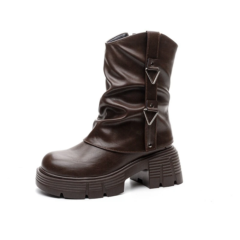 

CICIYANG Women's Western Cowboy Boots 2026 Spring New Round Toe Pleated Women Trouser Leg Boots Anti-slip Platform Ladies Shoes