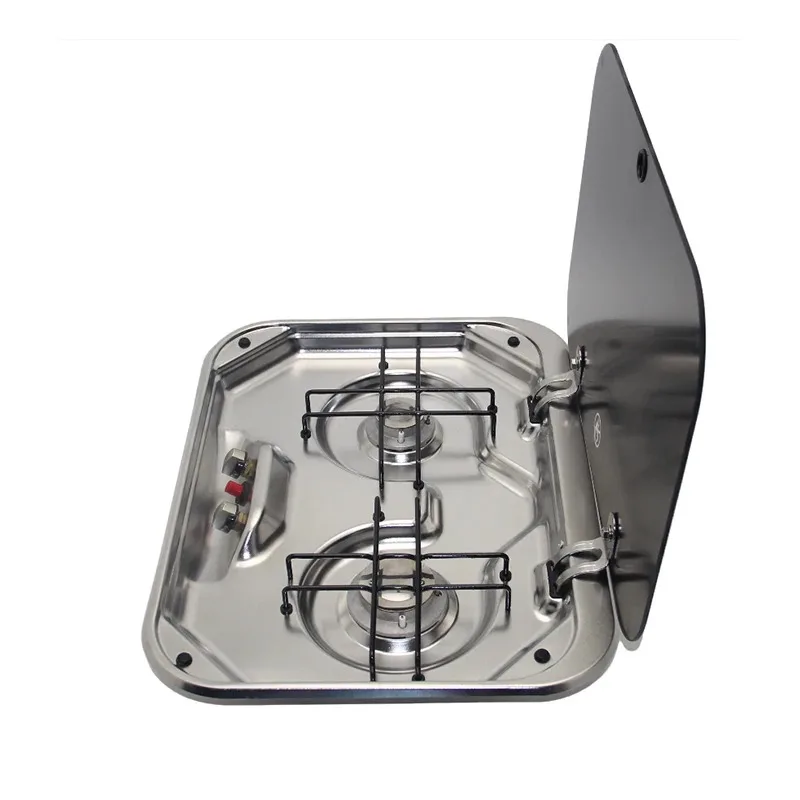 RV Accessories Portable Camper Caravan Gas Stove 2 Burners Folding Glass Lid  Gas Stove Cooker With Cover