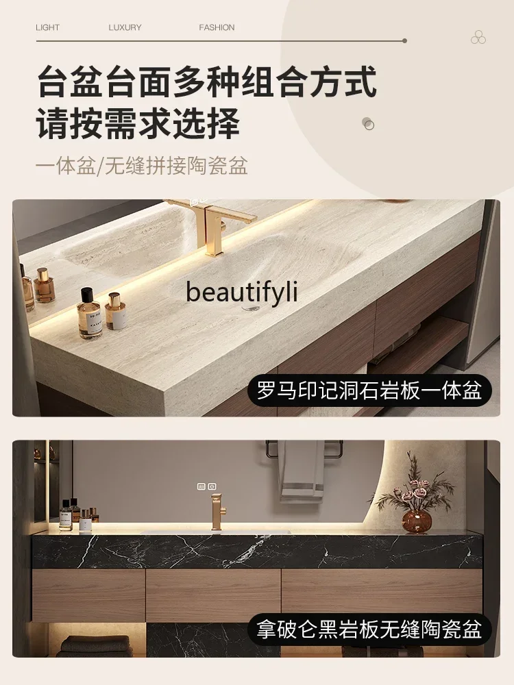 

Column bathroom cabinet rock slab hot bending integrated basin combination light luxury washing table wash basin cabinet9344
