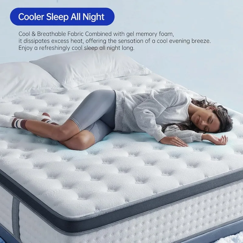 Full Size Mattress, 12 Inch Hybrid In A Box, Double Mattress With Memory Foam And Pocket Spring For Back & Lumbar Support