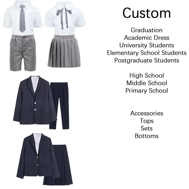 Conjunto de uniforme infantil primário, uniformes escolares, uniformes escolares da universidade jardim de infância, personalizado OEM, atacado