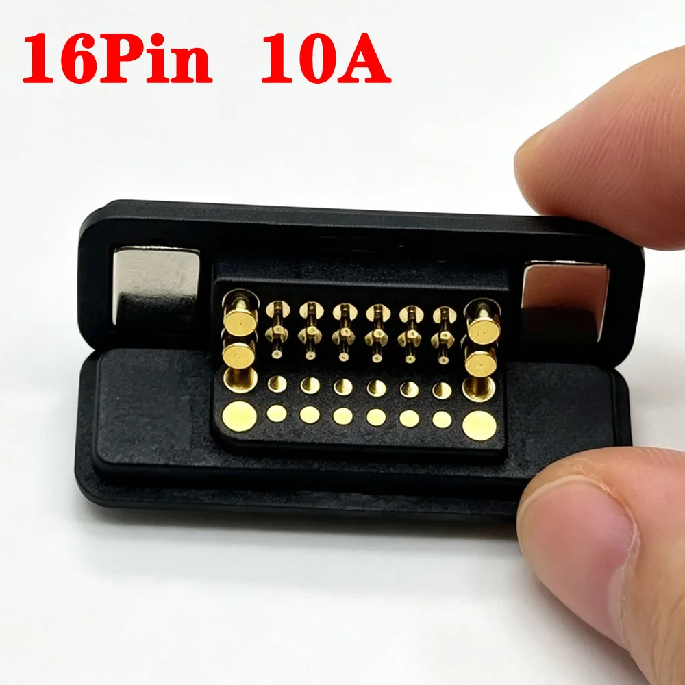 16 Pin 10A With Ears Waterproof Magnetic Pogo Pin Connector Spring Loaded 2.54mm Male Female DC Power Socket Contact Strip