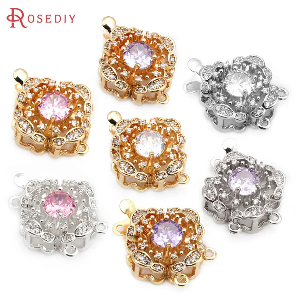 4 Sets 18K Gold Color Brass and Zircon Flower Necklaces Connect Clasps High Quality Jewelry Making Supplies Accessories