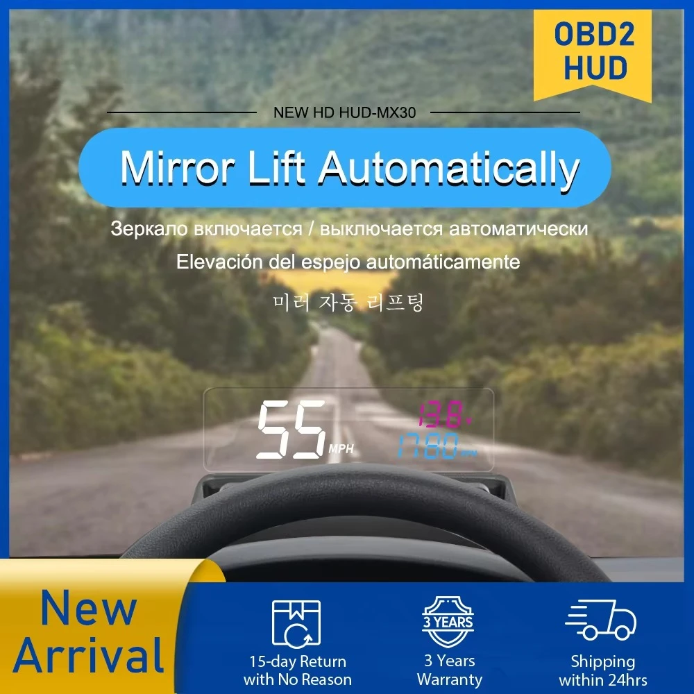Head up Display Auto Car Parts OBD2 Hud Head-Up Display With Mirror KMH MPH Water Temp Car Speed HUD
