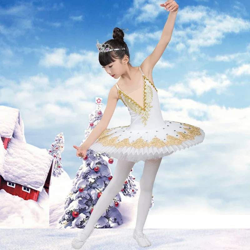 2025 새로운 전문 발레 투투 어린이 백조의 호수 의상 화이트 레드 블루 발레 드레스 어린이 팬케이크 투투 소녀 댄스웨어