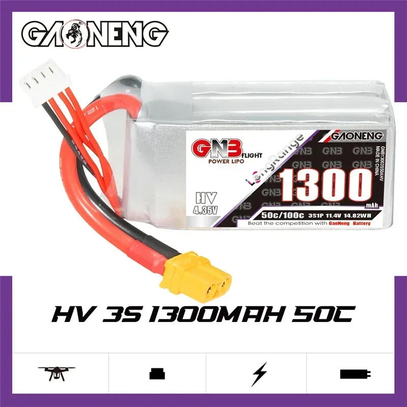 GNB 2S/3S/4S/6S 1300mAh 50C يبو بطارية لآلة Culvert نماذج RC خفيفة الوزن FPV سباق بطارية توصيل خارجي مع XT60 التوصيل