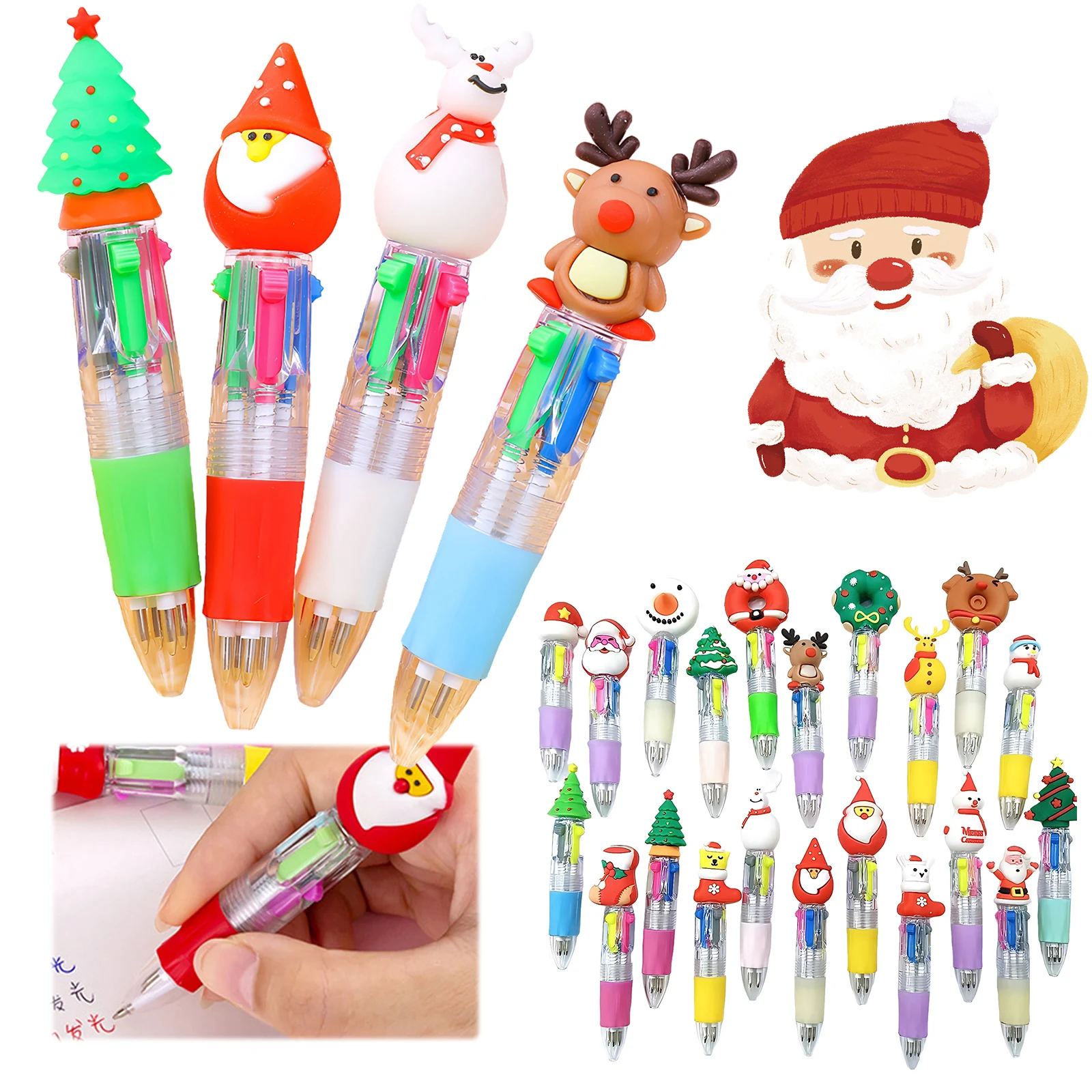 

21 шт. мини-разноцветные ручки в одном, милые ручки 4-в-1, рождественские ручки для письма, сувениры для рождественской вечеринки