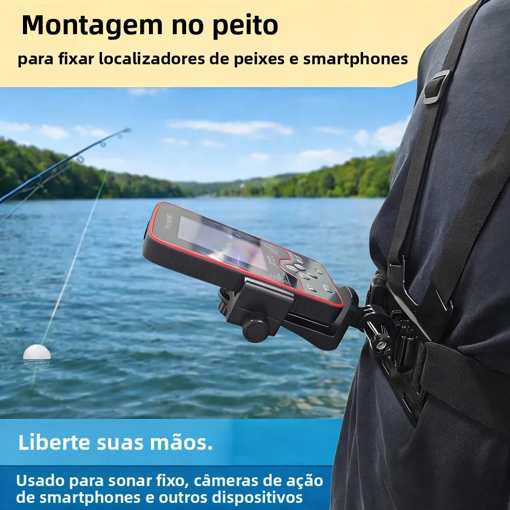 Suporte de Peito para Localizador de Peixes, Cinta de Peito Portátil para Celular e Câmera de Ação, Suporte para Sonar de Pesca, Mãos Livres para Pesca