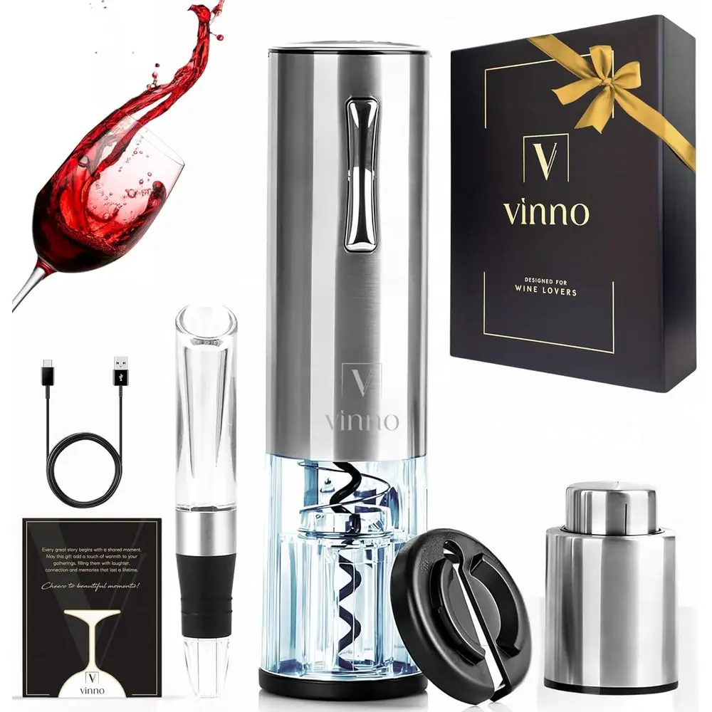 

Rechargeable Wine Opener Set with Foil Cutter, Aerator, Vacuum Stopper, USB Cable, Luxury Gift Set for Men & Women, Ideal for Ho