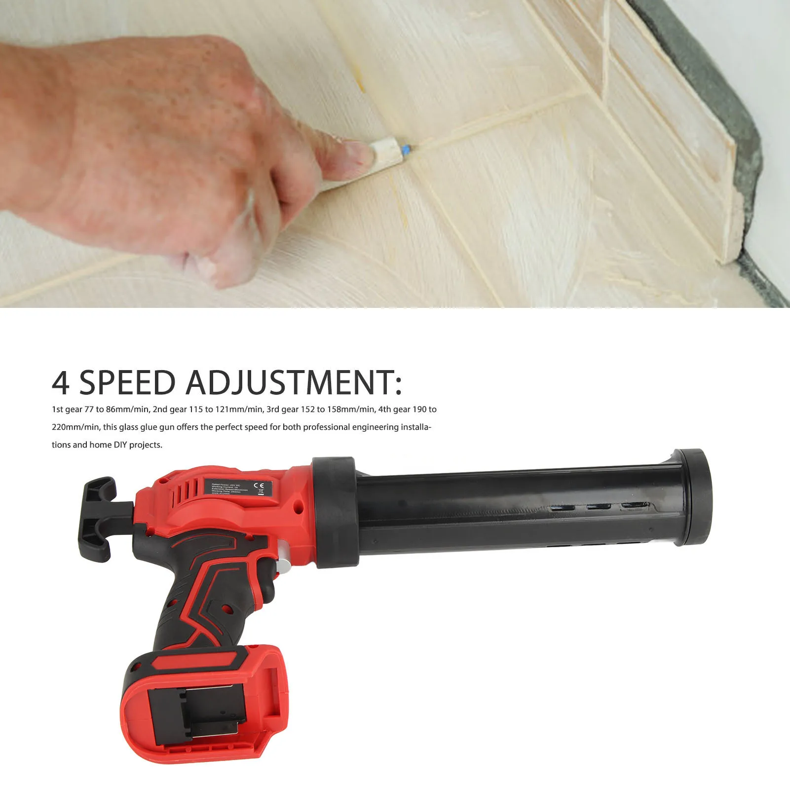 

Electric Glue Gun Cordless Caulking Gun Rechargeable 4 Speed Adjustable Electric Caulk Gun W/ LED Light for Home Renovations DIY