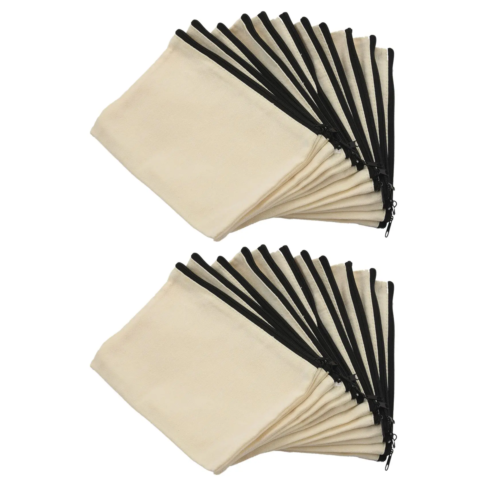 ABRT-24 Pack Canvas Zipper Bags, Blank DIY Craft Pouches For Travel Cosmetic Makeup Bags, Pencil Case, Party Gift Bags