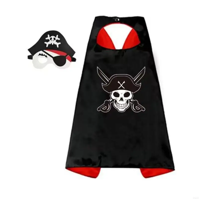 H58E Kid Pirate Dress Up Costume For Boy Girl, Pirate Capes and Cosplay Mask for Boy Girl Cosplay Party Kids Birthday Party