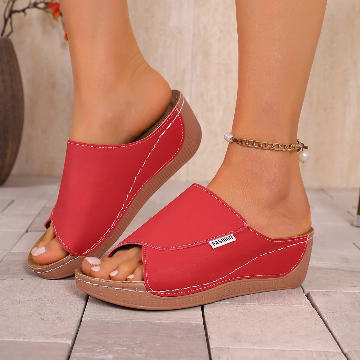 Women Slippers Summer Thick Heel Slip-On Women Shoes  Fashion Fish Mouth Slope Heel Slippers Large Size Sandals Slides Women
