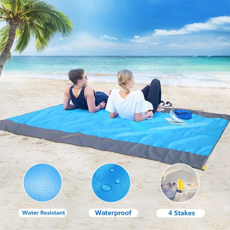 200x210cm Sand Beach Mat Waterproof Pocket Beach Blanket Folding Camping Mat Mattres Portable Lightweight Mat Outdoor Picnic Mat